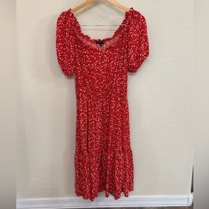 Ryan Michelle Red Floral Puff-Sleeve Midi Dress size medium, beautiful!